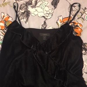 J crew black velvet tank top with ruffles size 2